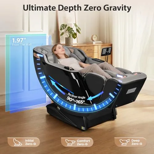 Zero gravity recline from 90 to 165 degrees, sitting 1.97 inches from the wall